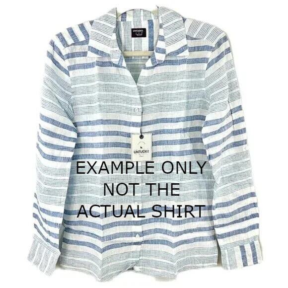 UNTUCKit Womens Vietti Linen Shirt Blue White Striped Button Up L Sleeve 14 NWT - Picture 4 of 12